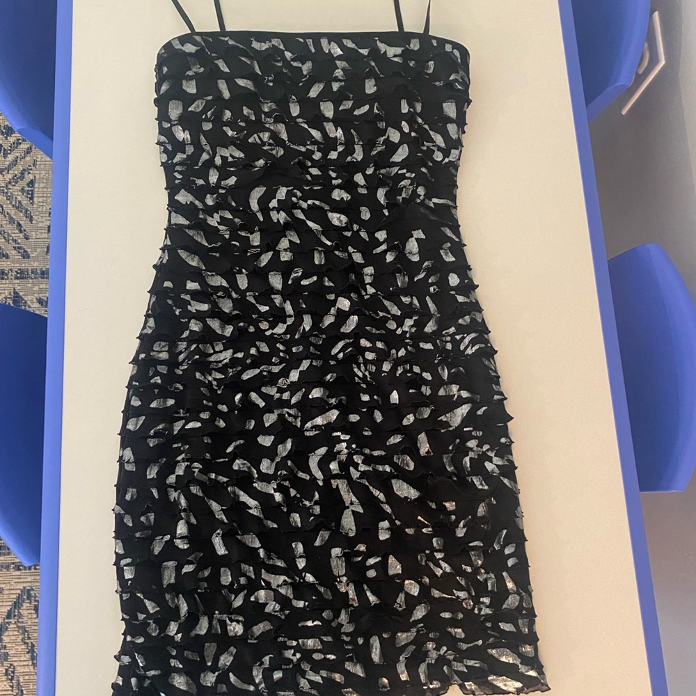 Black and Silver Spaghetti-Strap Textured Party Dress
